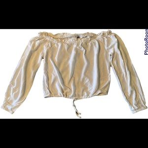 Divided by H&M White Off The Sholder Long Sleeve Drawstring Crop Top
